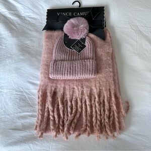 Vince Camuto pink hat and Scarf Set